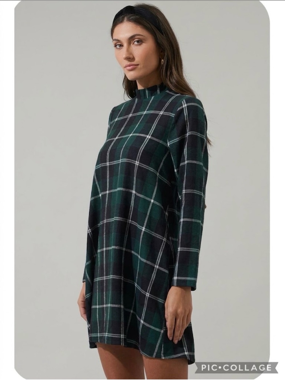 Sugarlips Sweet Beyond Dress Plaid Long Sleeve Green Black Mini XS Preppy